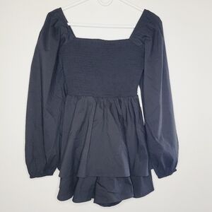 Express Romper Playsuit Black XS Women Puff Sleeve Short Smocked Festival Summer